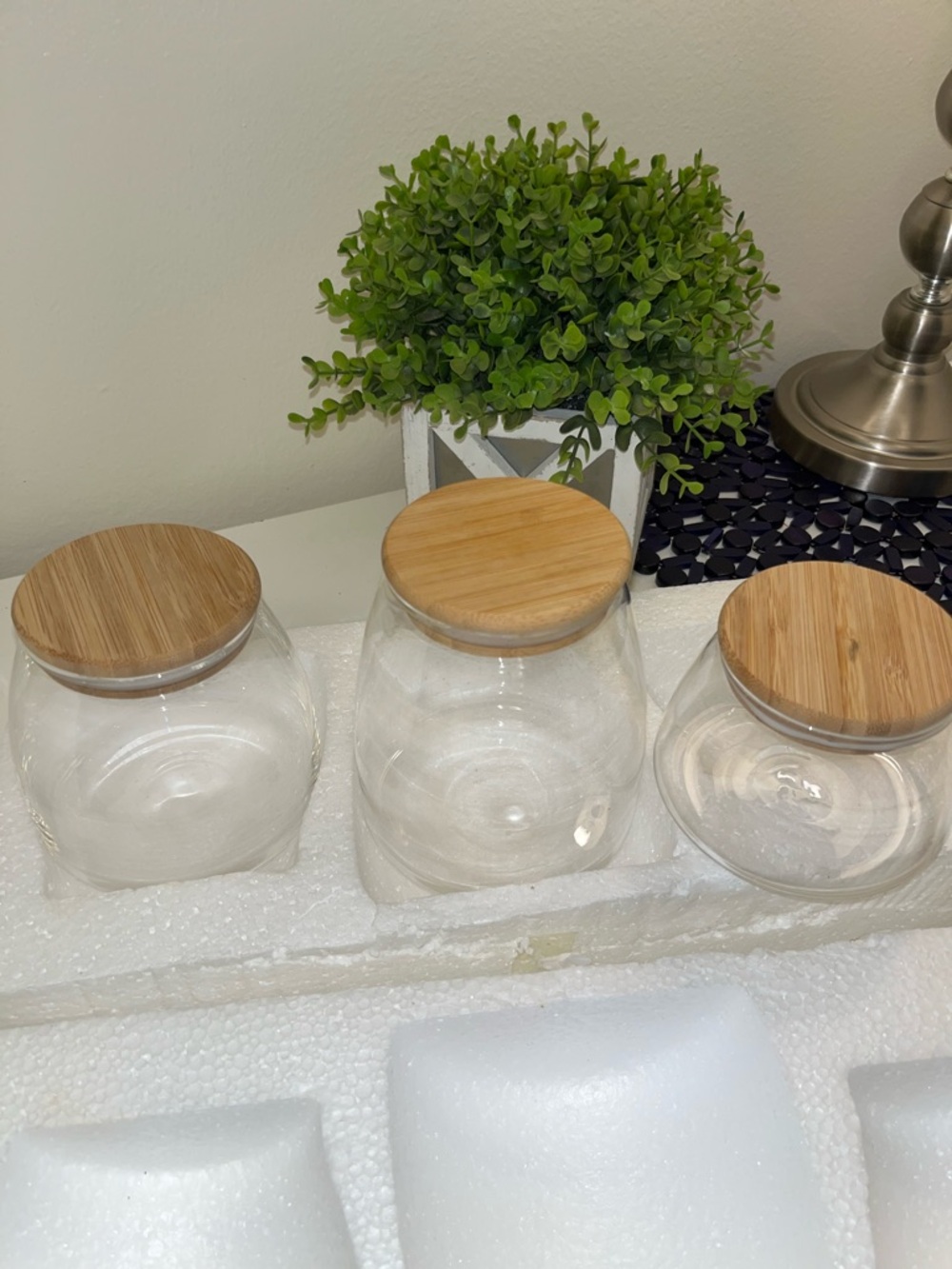 Set of 3 Glass Storage Jars with Bamboo Lids - Clear and Natural